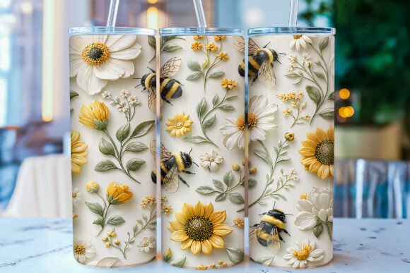 Download 3D Bee Floral Tumbler Wraps Sublimation - Tumbler wraps Collection