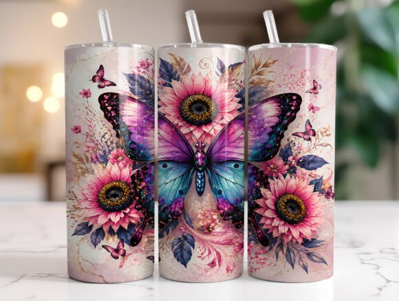 Download Butterfly Sunflower Floral Tumbler Wraps - Tumbler wraps Collection