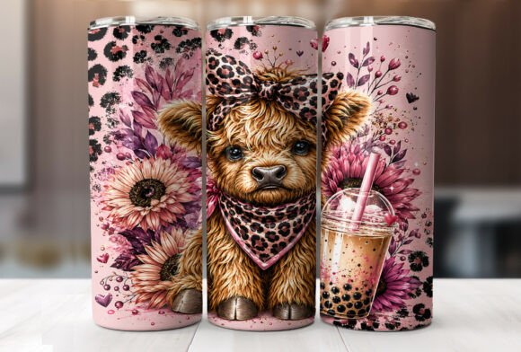 Download Leopard Bow Highland Cow Tumbler Wraps - Tumbler wraps Collection